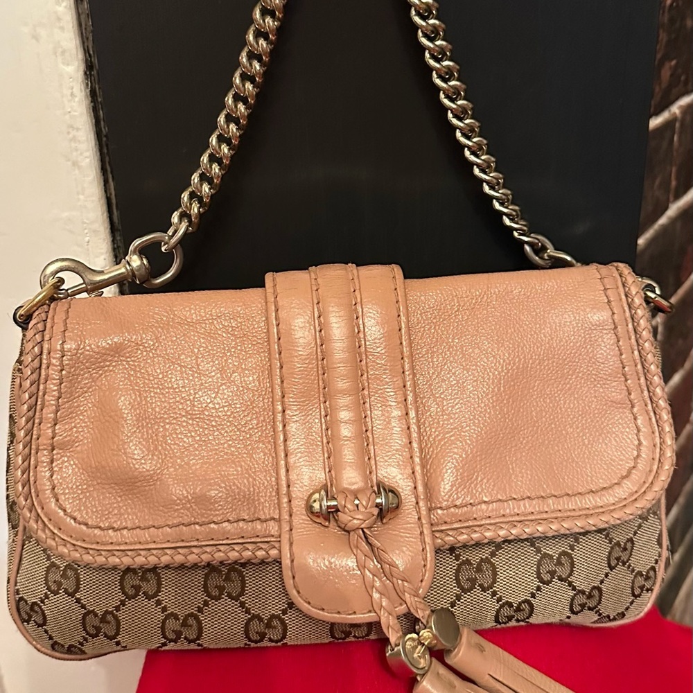 GUCCI Brown Monogram Leather Shoulder Bag
